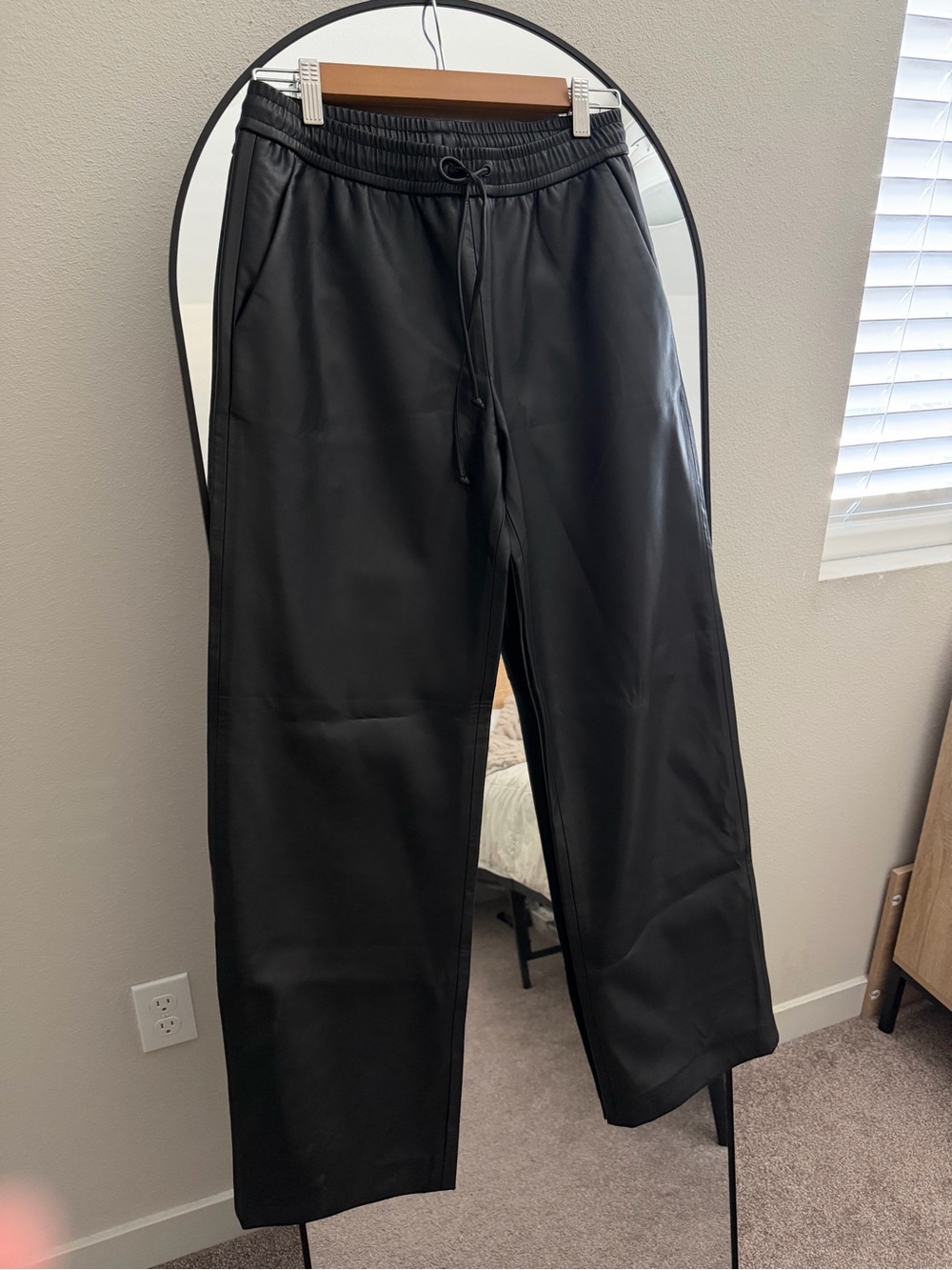 Zara Black Faux Leather Joggers with Drawstring Waist SzXS NWT